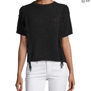 Michael Kors Fringe Knit Sweater Top Size XS Black Boho